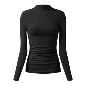 OGL Black Mid Thermal Thermal Ruched Sides Tuckable Mockneck Top Womens Size S